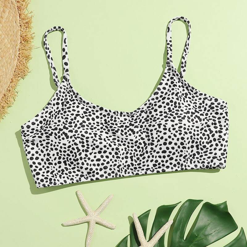 

Dalmatian Ribbed Bikini Top, Black and white