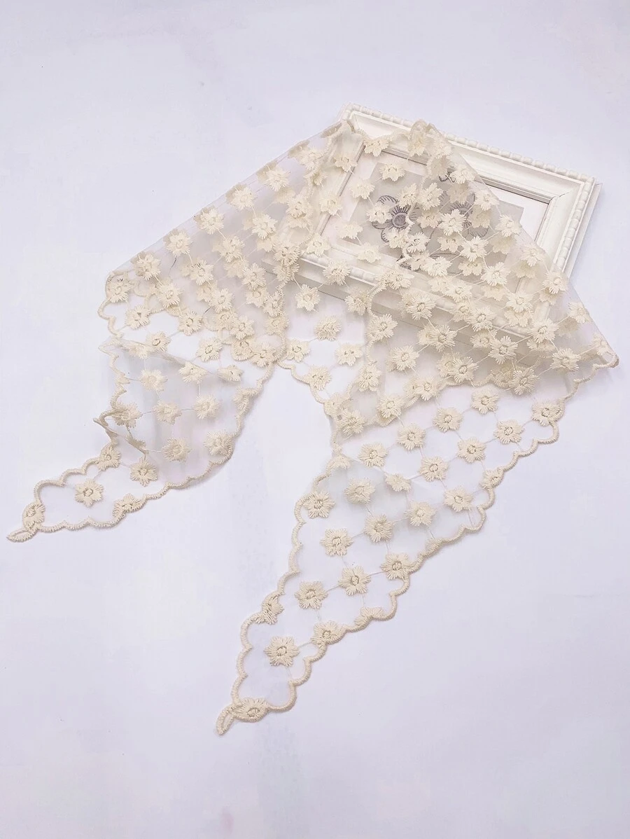 Pañuelo con bordado de flor - Albaricoque - Ver 1