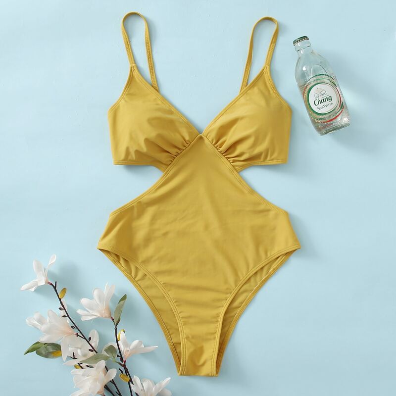 

Cut-out Side Cami One Piece Swimsuit, Yellow