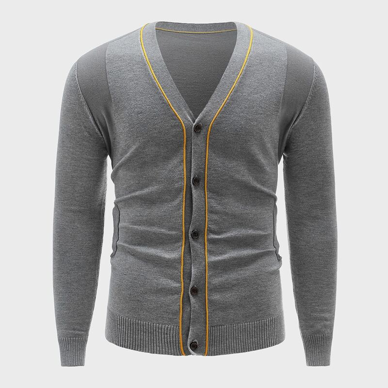 

Guys Contrast Binding Button Front Cardigan, Grey