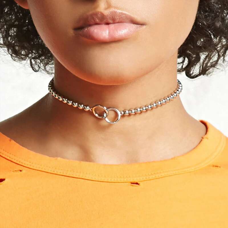 

Ring Beaded Choker, Silver