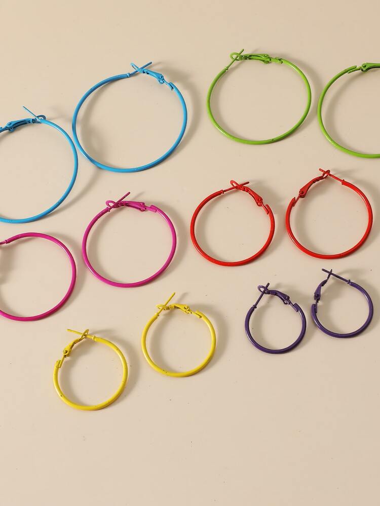 6 cặp hoa tai vòng đầy màu sắc - Nhiều màu - Xem 3