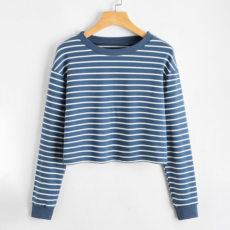 

Striped Crop Sweatshirt, Dusty blue