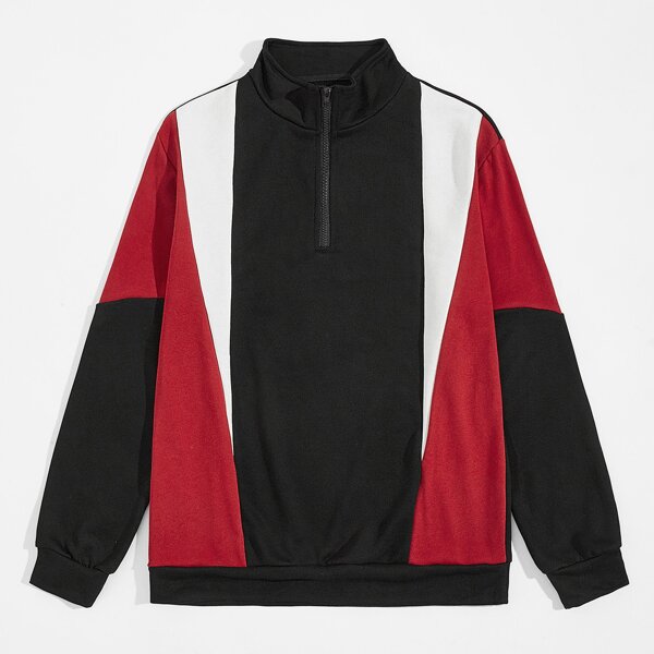 

Men Color Block Half Placket Sweatshirt, Multicolor