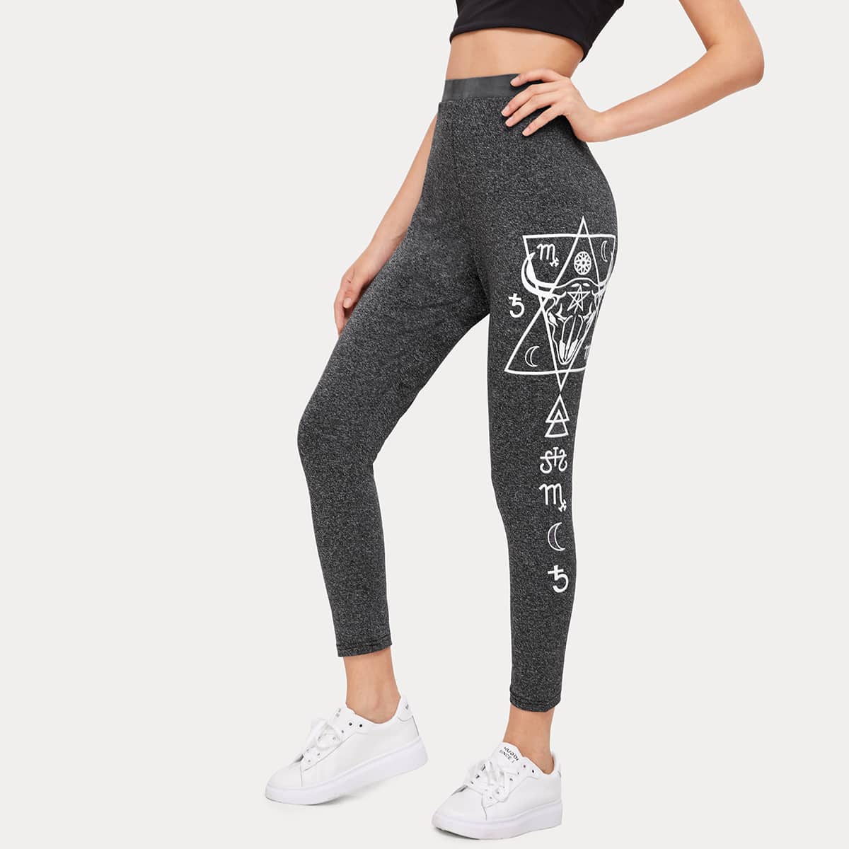 

Graphic Print Leggings, Dark grey