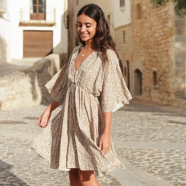 

Tie Backless Ditsy Floral A-line Dress, Khaki