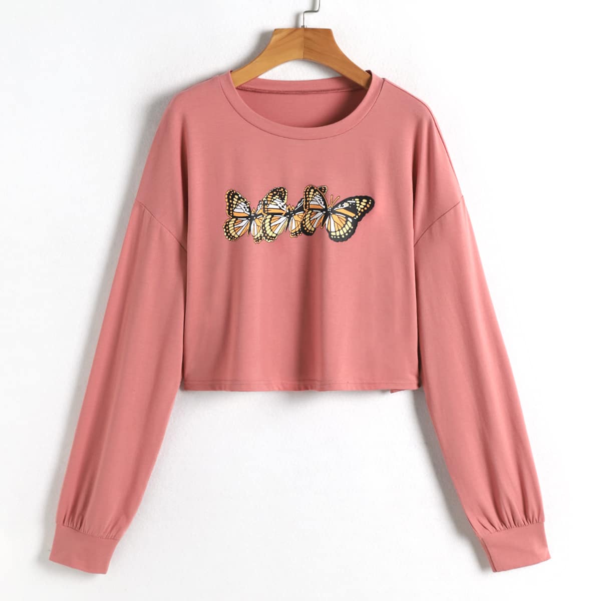 

Butterfly Graphic Oversized Tee, Dusty pink