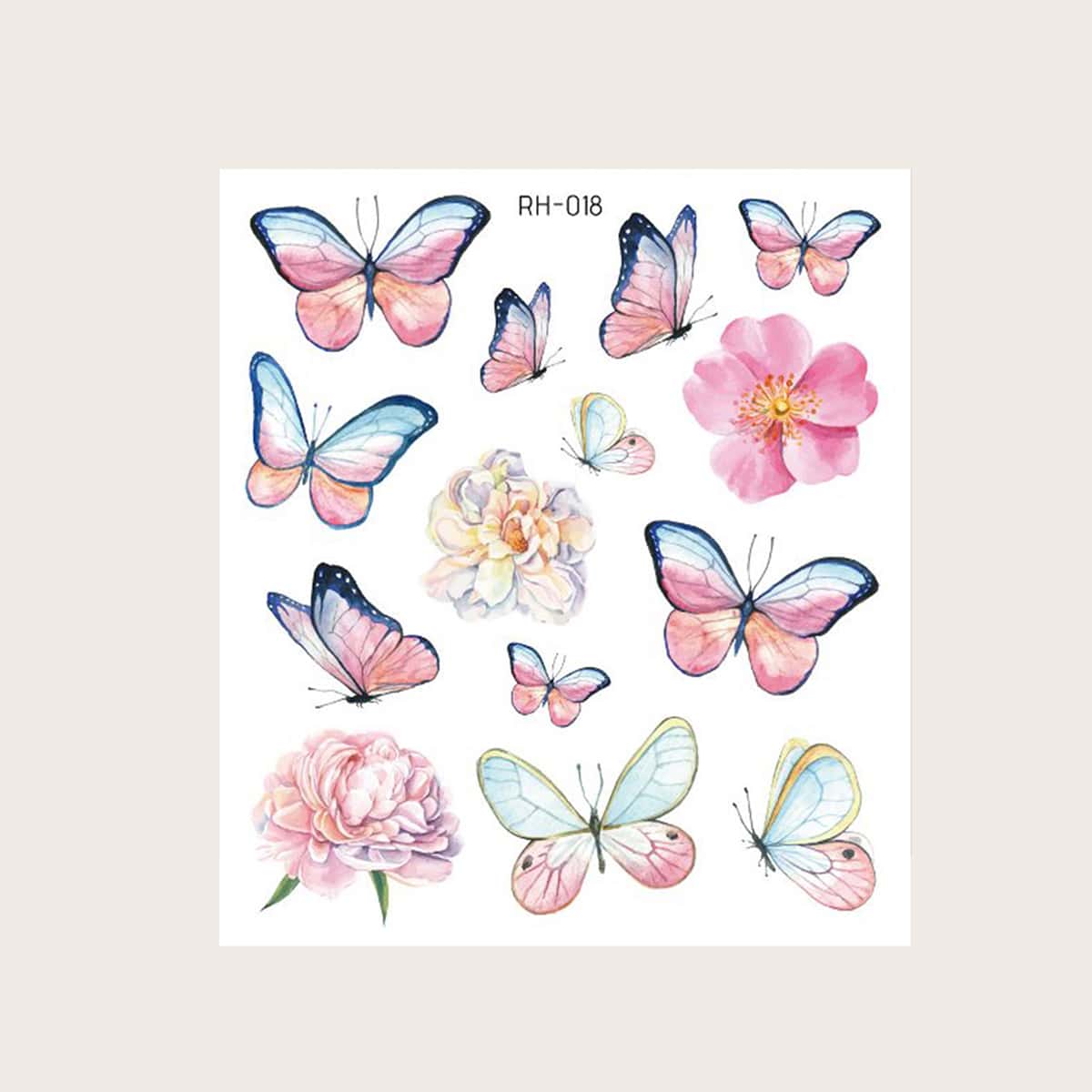 

Butterfly Pattern Tattoo Sticker 1sheet, Pink