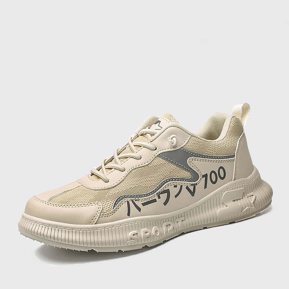 

Guys Japanese Letter Graphic Mesh Sneakers, Beige