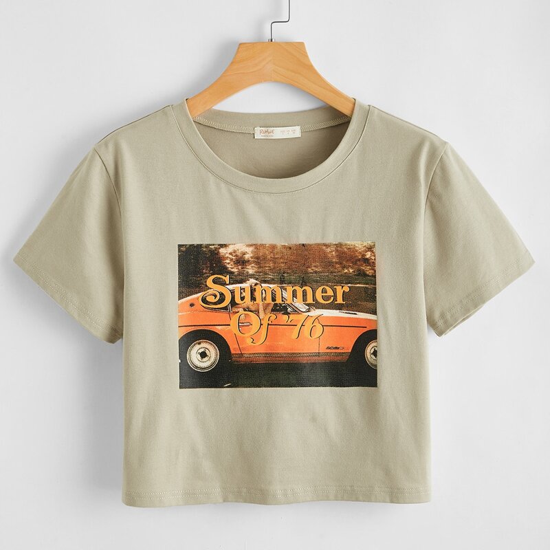 

Letter Graphic Crop Tee, Khaki