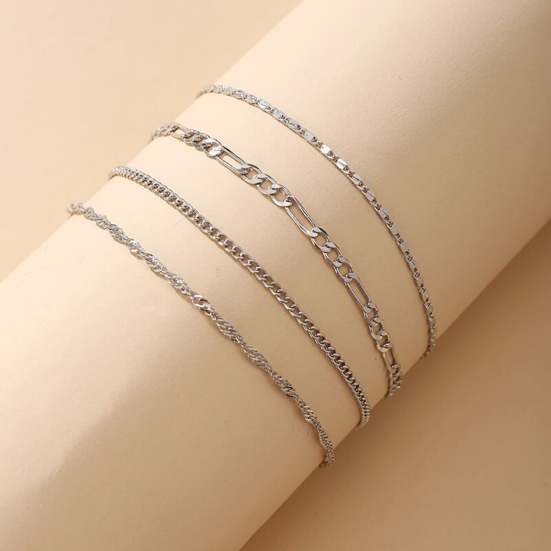 

Chain Anklet Set - 4pcs, Silver