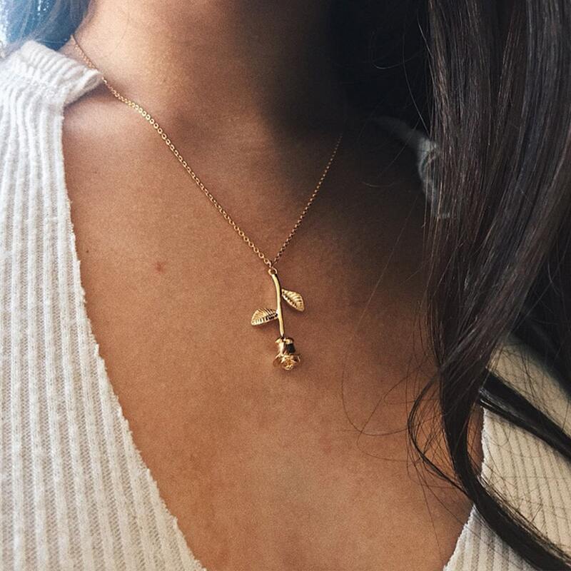 

Rose Pendant Necklace, Gold