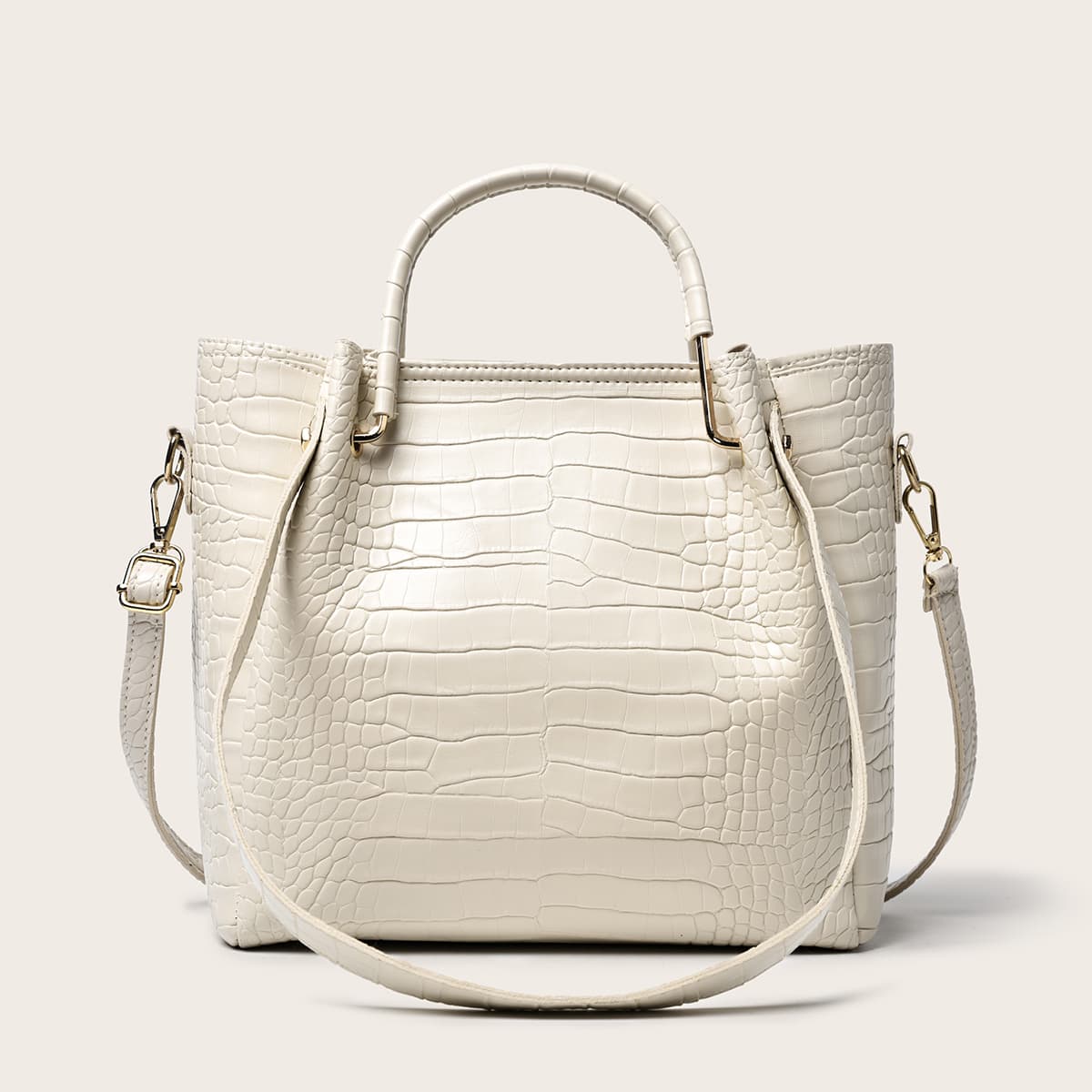 

Croc Embossed Satchel Bag, White