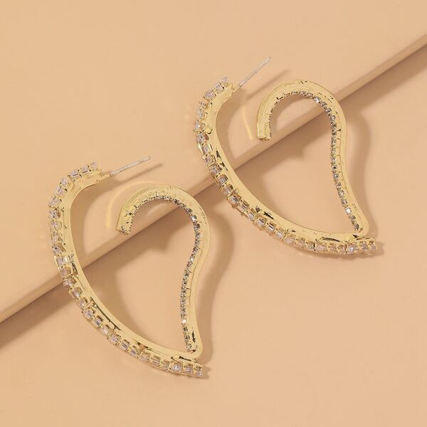 

Rhinestone Decor Heart Cuff Hoop Earrings, Gold