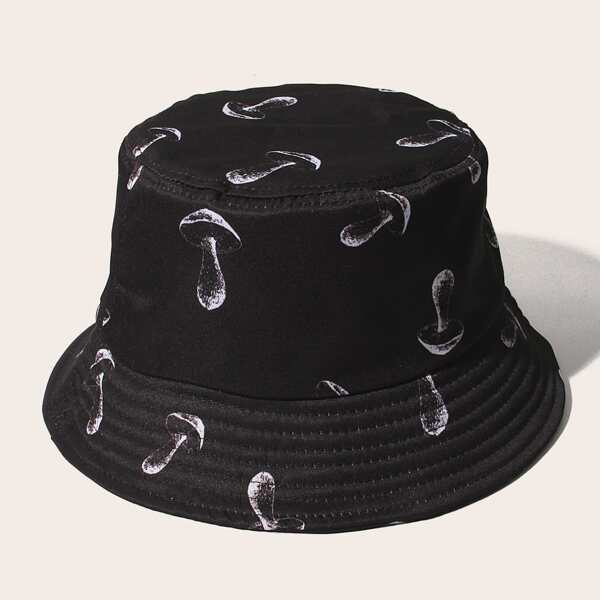 

Mushroom Pattern Bucket Hat, Black