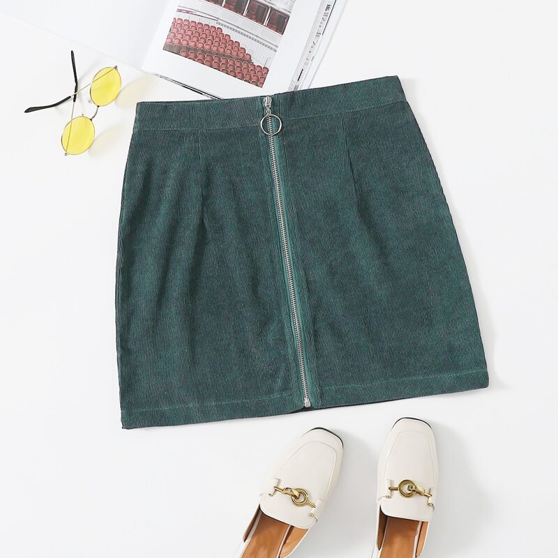 

Corduroy Zip Up Skirt, Dark green