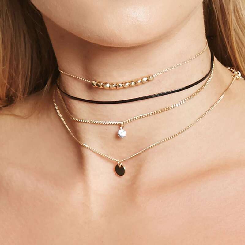 

4pcs Rhinestone Coin Choker, Multicolor