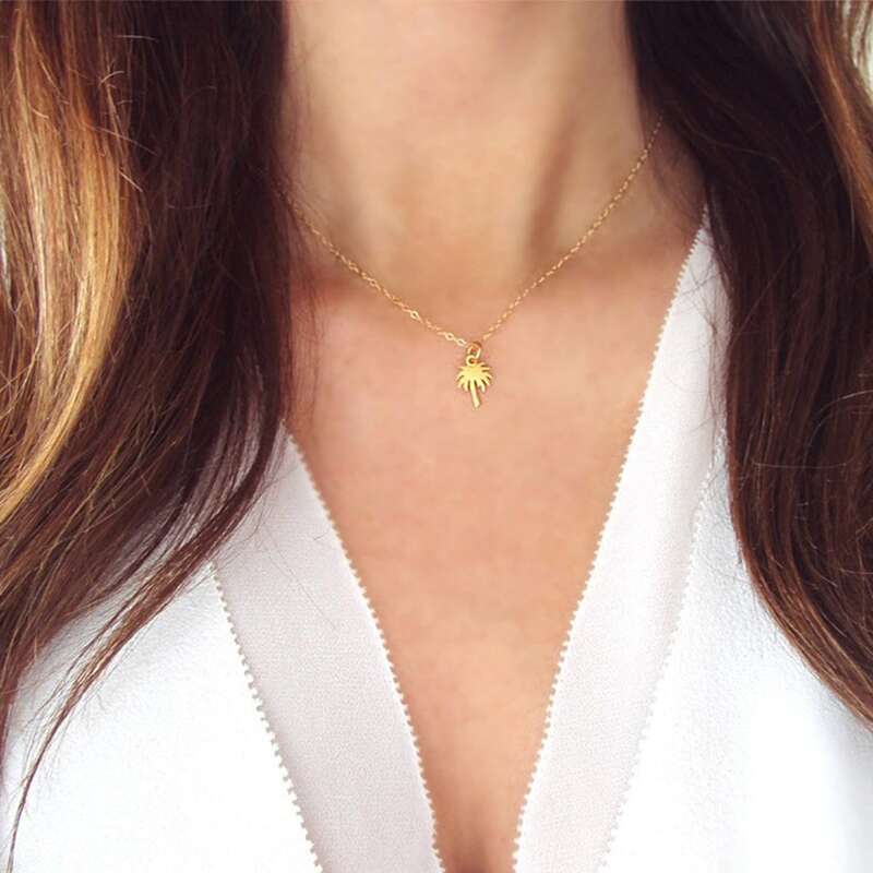 

Coconut Tree Pendant Necklace, Gold
