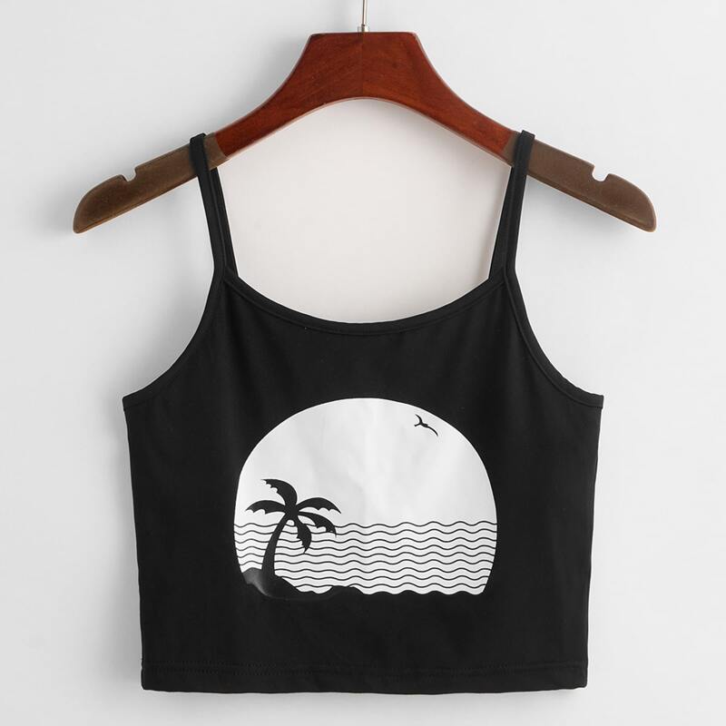 

Tropical Graphic Crop Cami, Black