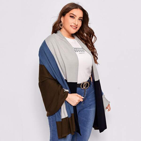 

Plus Color Block Cape Cardigan, Multicolor