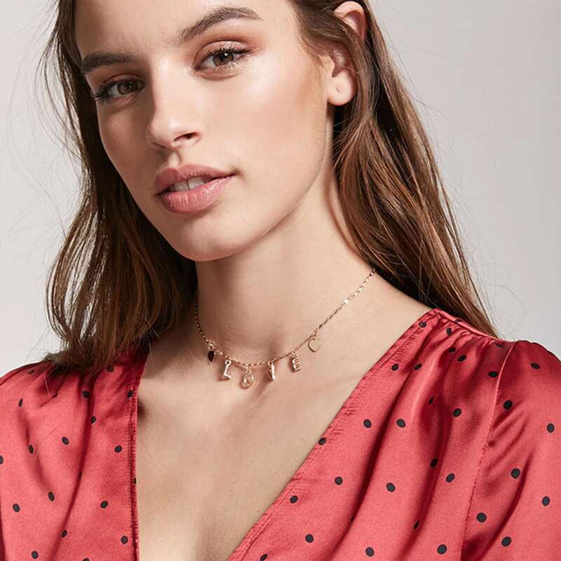 

Letter & Heart Clavicle Necklace, Gold