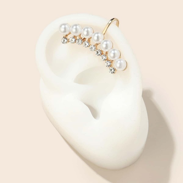 

Faux Pearl & Rhinestone Decor Ear Cuff, White
