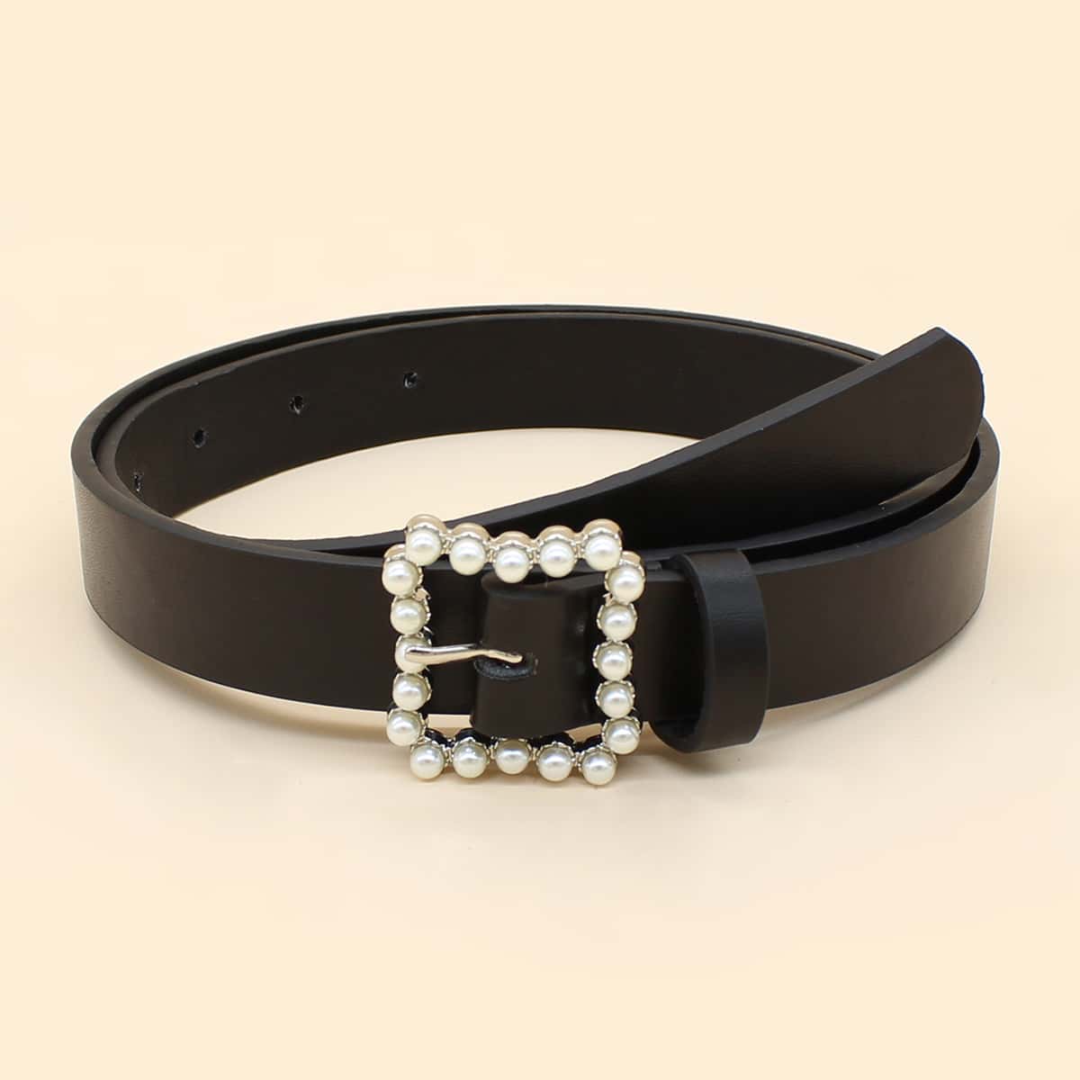 

Faux Pearl Buckle Belt, Black
