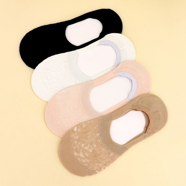 

4pairs Simple Invisible Socks, Multicolor