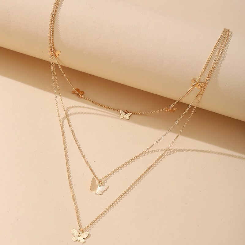 

Layered Butterfly Charm Chain Necklace, Gold