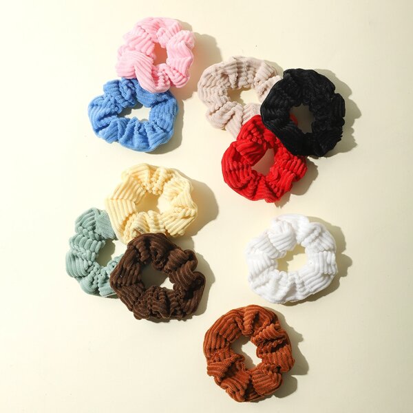

10pcs Ribbed Corduroy Scrunchie, Multicolor