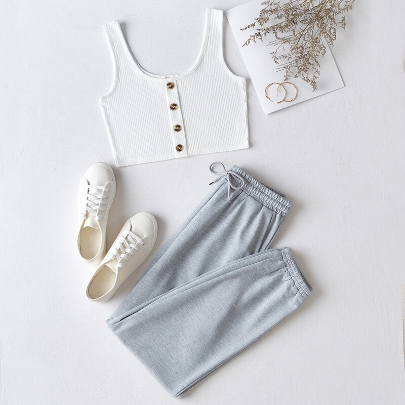 

Button Front Crop Tank & Joggers, Multicolor