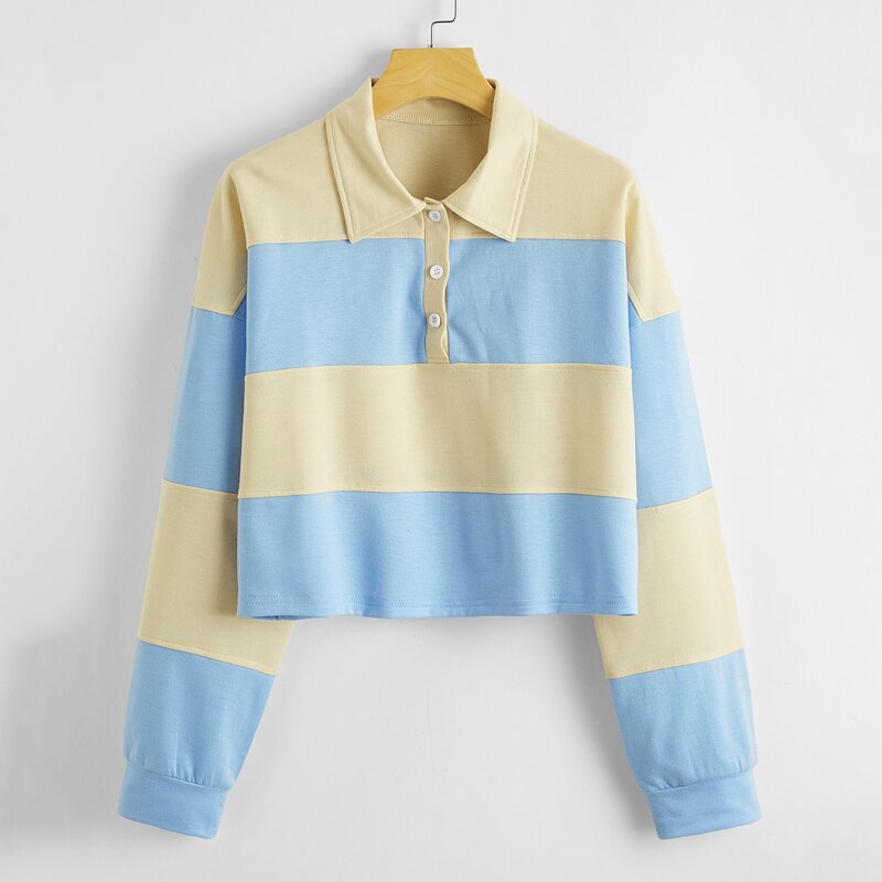 

Colorblock Crop Polo Sweatshirt, Multicolor