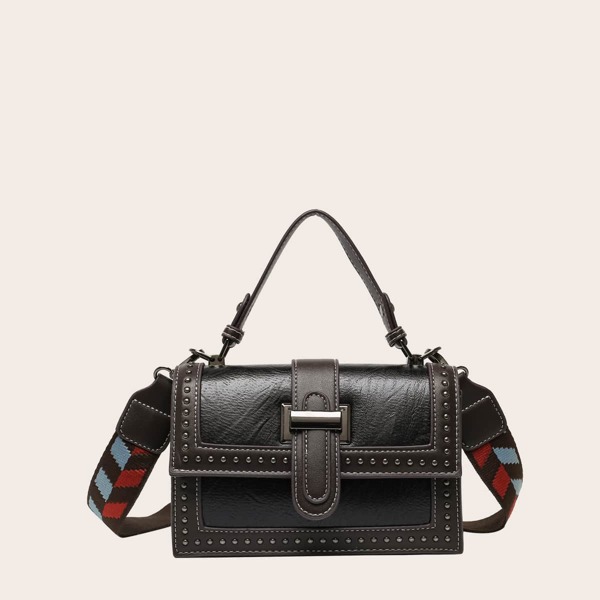 

Studded Decor Guitar Strap Satchel Bag, Black