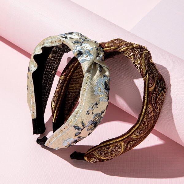 

2pcs Embroidered Knot Decor Hair Hoop, Multicolor
