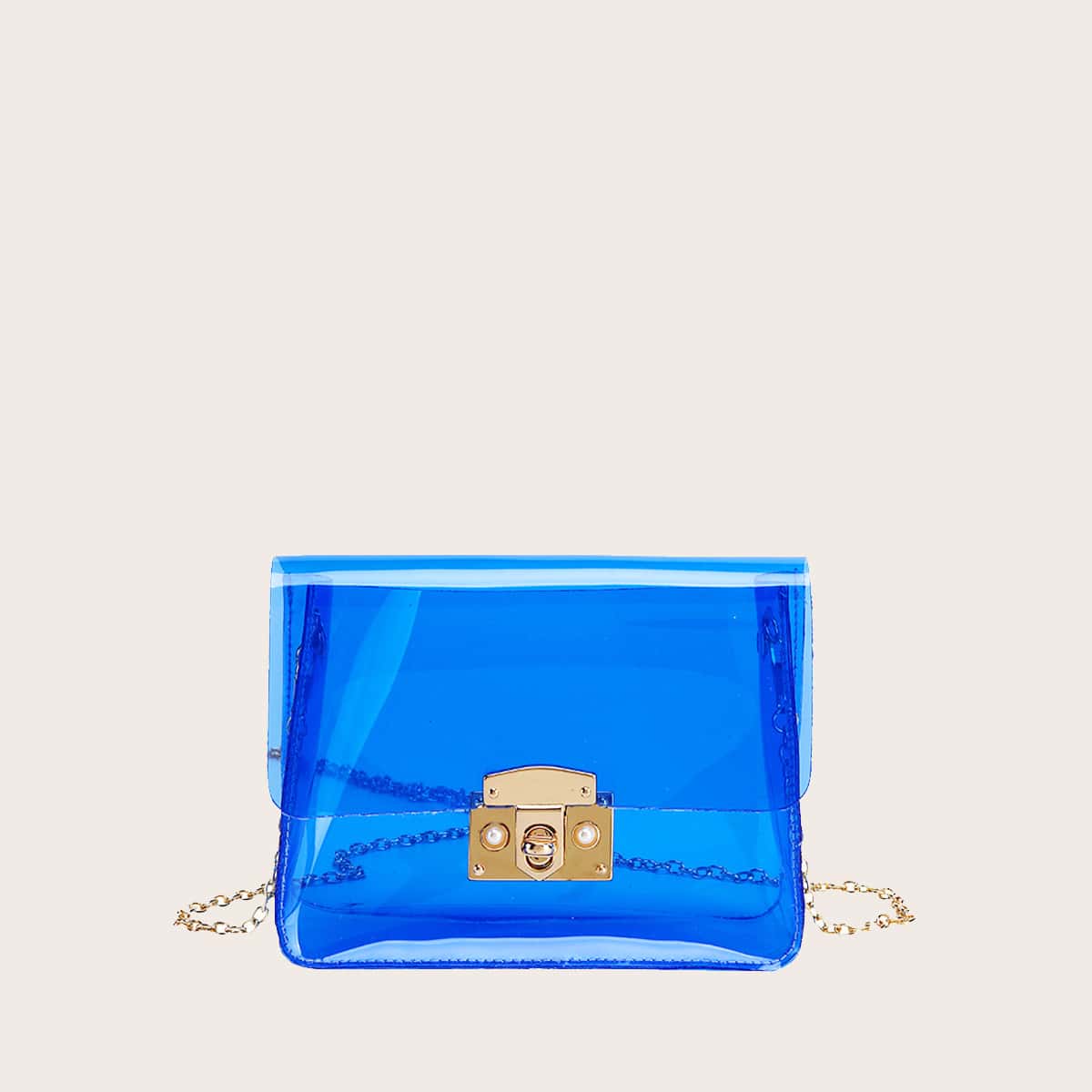 

Clear Flap Chain Crossbody Bag, Blue clear