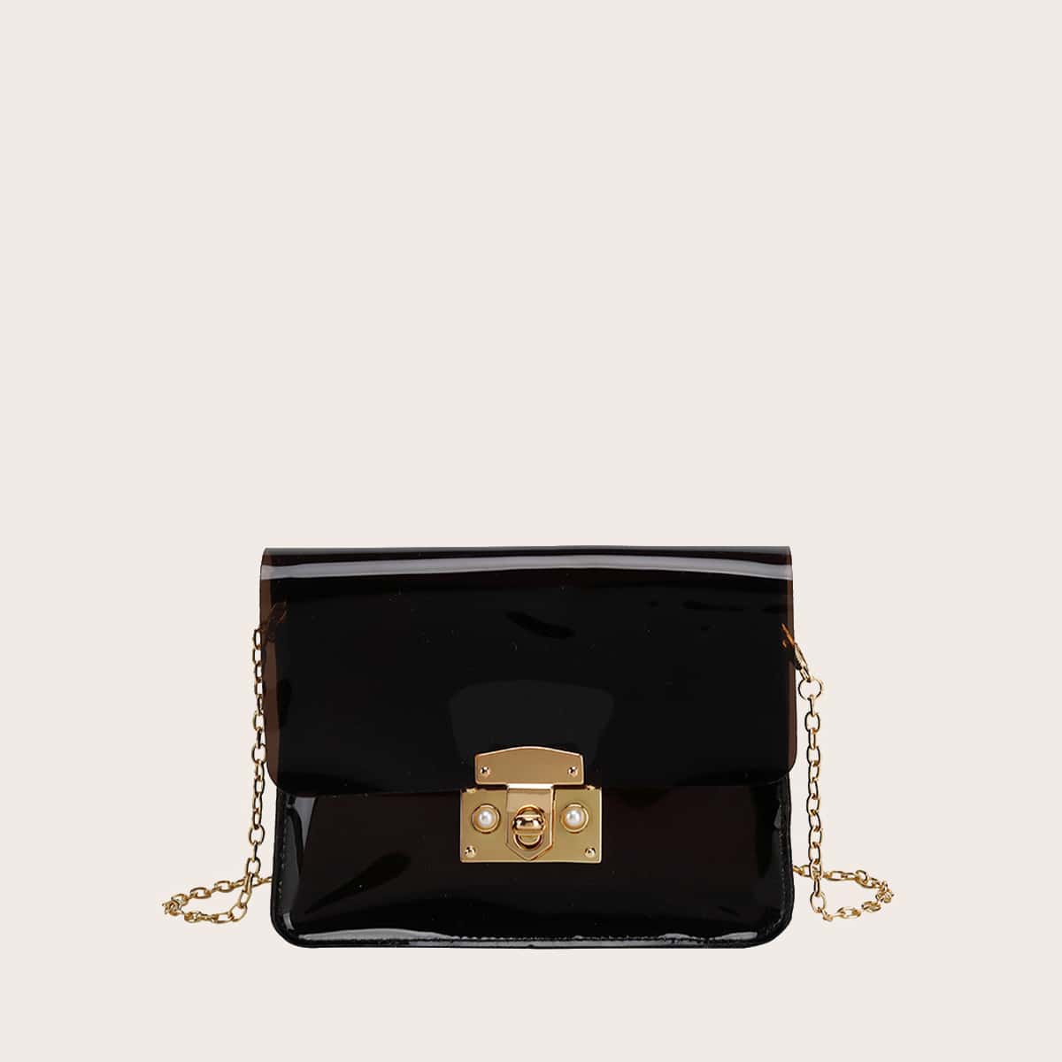 

Clear Flap Chain Crossbody Bag, Black clear