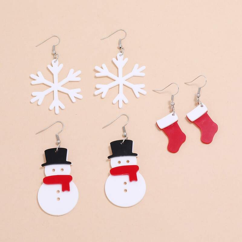 

3pairs Christmas Snowman Charm Drop Earrings, Multicolor
