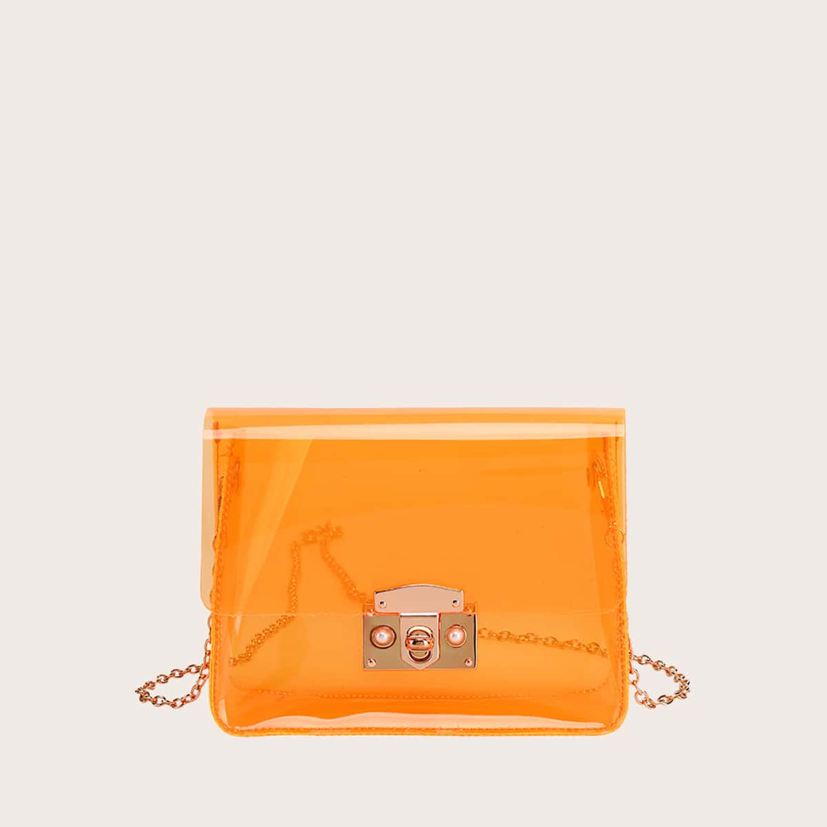 

Clear Flap Chain Crossbody Bag, Orange clear