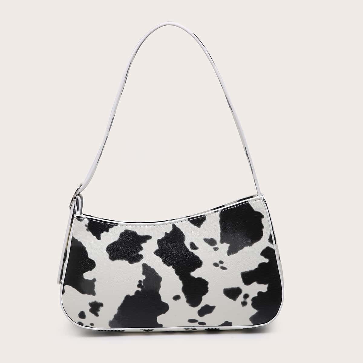 

Cow Pattern Baguette Bag, Black and white