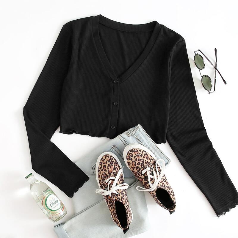 

Solid Button Front Tee, Black