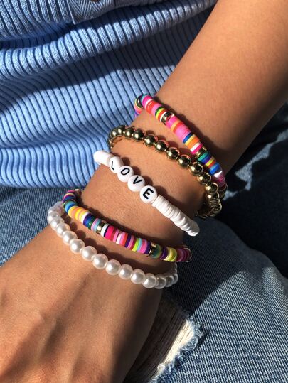 سوار اصطناعي من اللؤلؤ المطرز بحبيبات 5 قطع