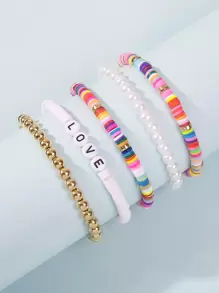 5 Piezas Pulsera Con Cuentas De Perlas Sintéticas - Multicolor - Ver 3