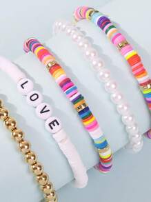 5 Piezas Pulsera Con Cuentas De Perlas Sintéticas - Multicolor - Ver 4