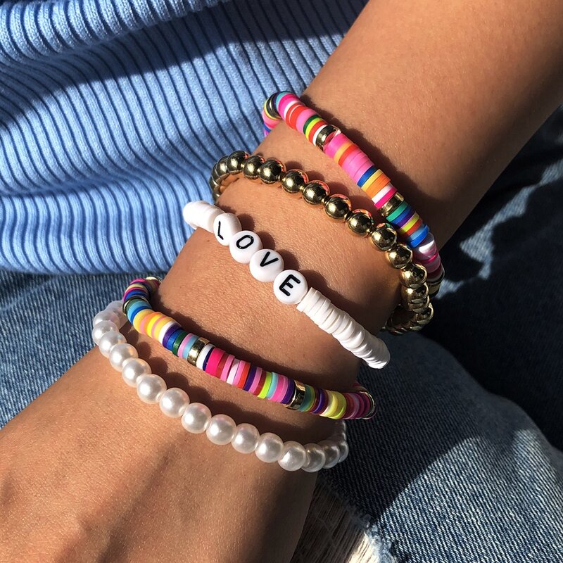 

5pcs Faux Pearl Beaded Bracelet, Multicolor