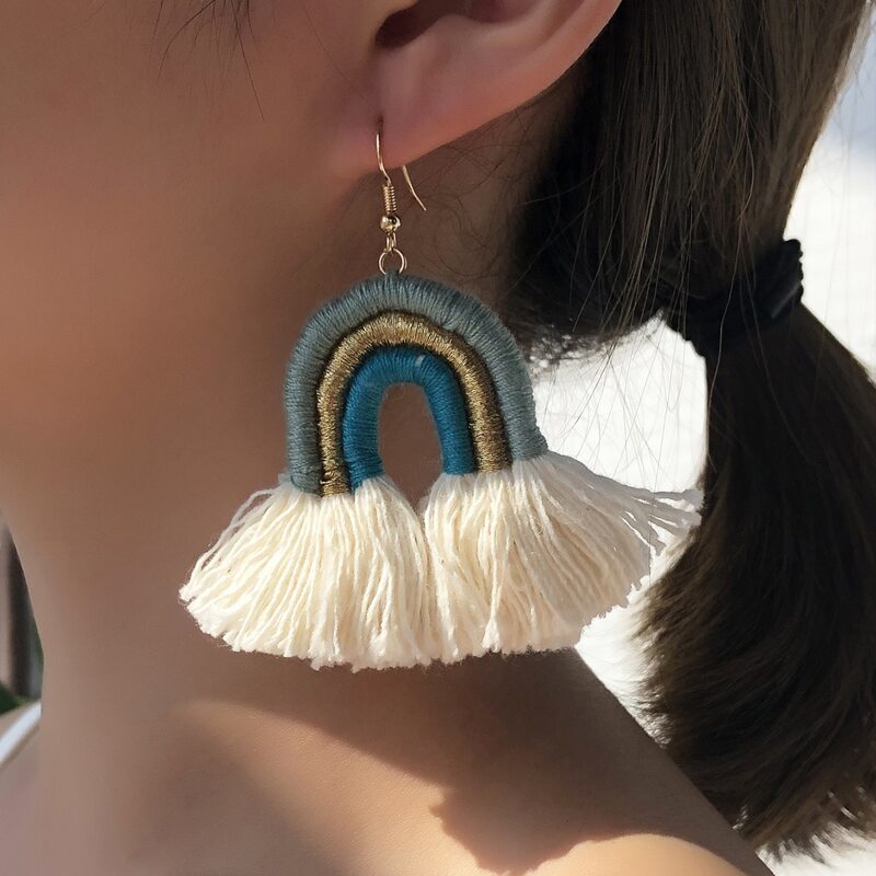 

Colorful Tassel Drop Earrings, Green
