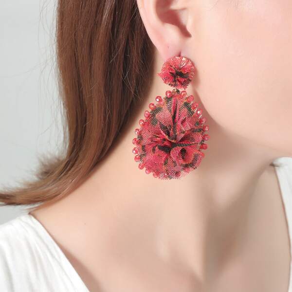 

Lace Design Beaded Drop Earrings, Multicolor