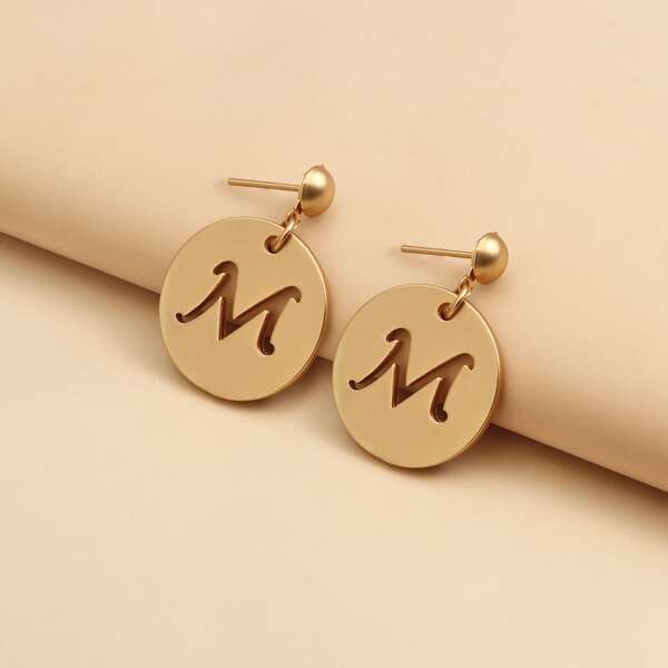 

Letter Design Round Drop Earrings, Gold
