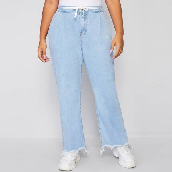 

Plus Light Wash Raw Hem Jeans