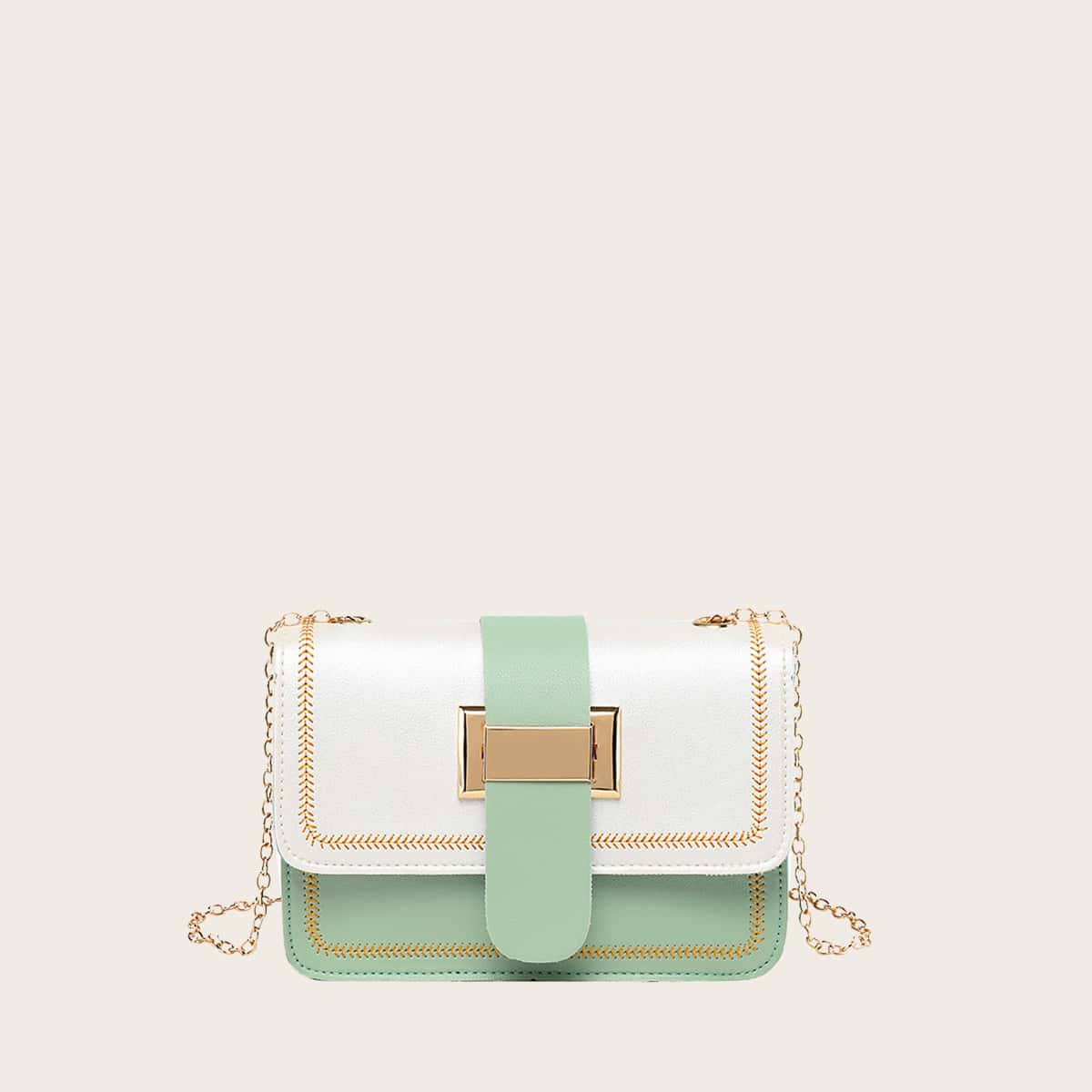 

Stitch Detail Colorblock Crossbody Bag, Green