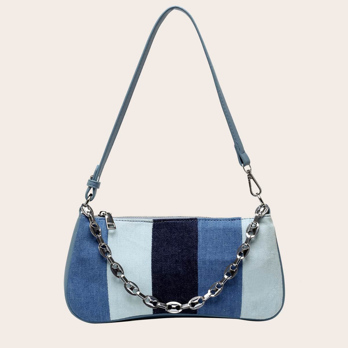 

Colorblock Baguette Bag, Blue